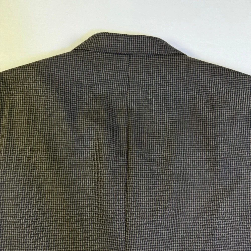 Oscar de la Renta 42R Sport Coat Blazer Brown Micro Houndstooth‎ Wool Cashmere